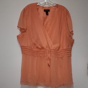 Lane Bryant Coral Orange V Neck Boho Style Blouse Shirt 26/28